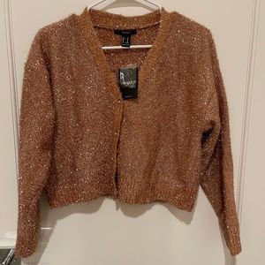 Cardigan button sweater crop top Long-sleeve Metallic Rose/Gold. New with tag.